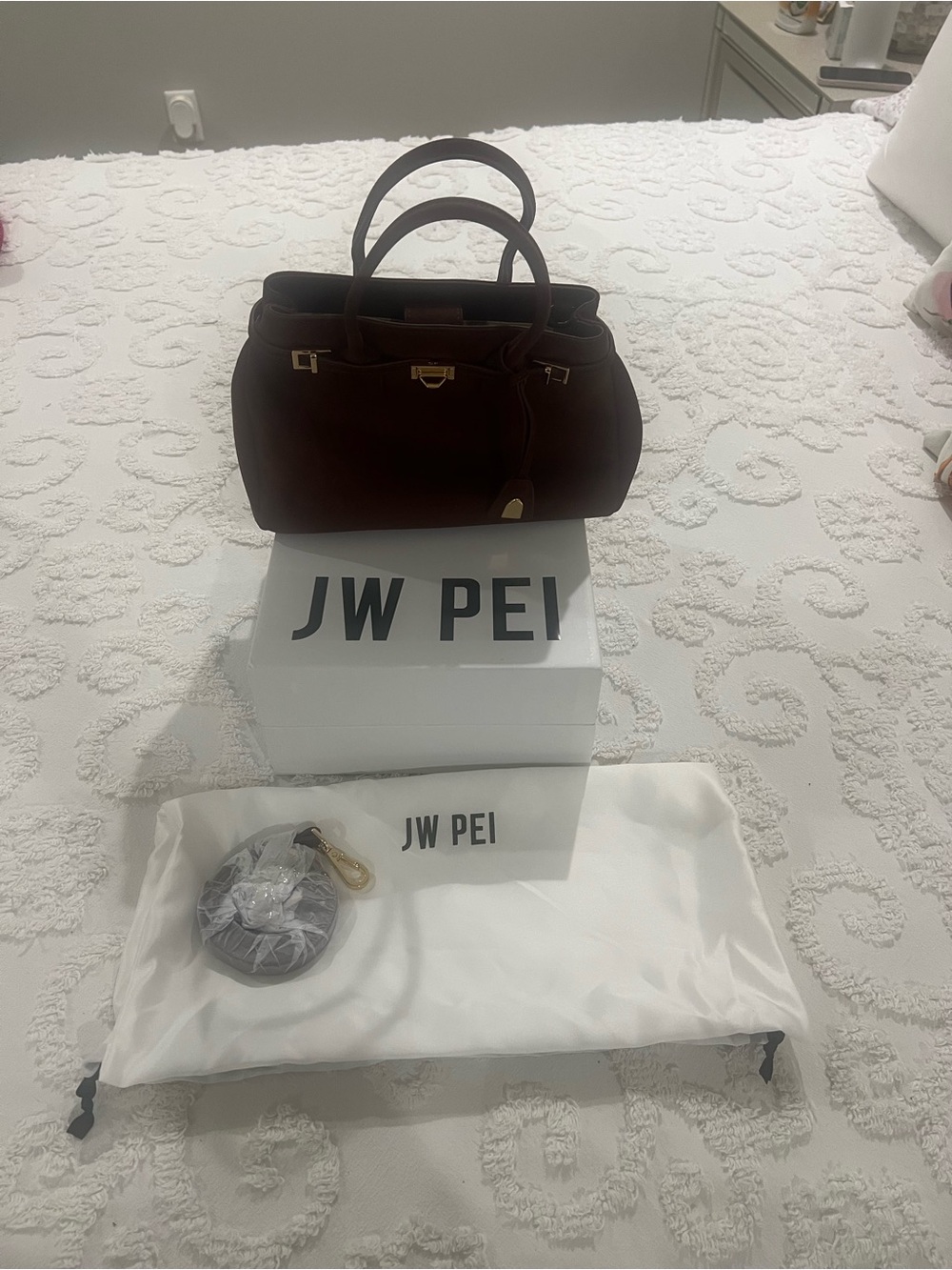 JW PEI Dark Brown Top-Handle Satchel with Gold Hardware